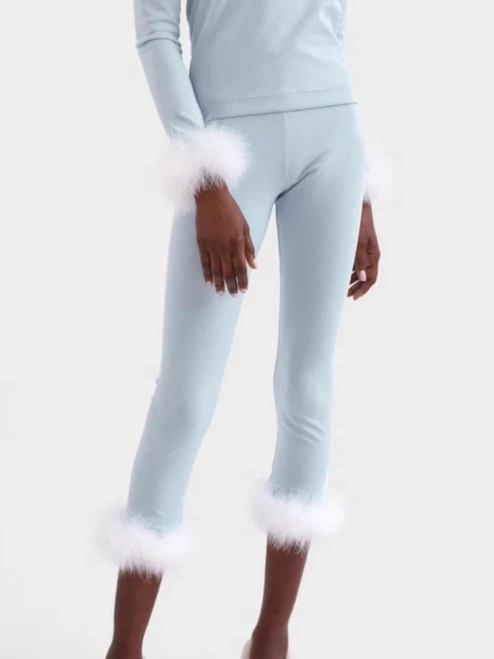 NWT Sleeper Blue Fur Trim The Weekend Chic Pants
